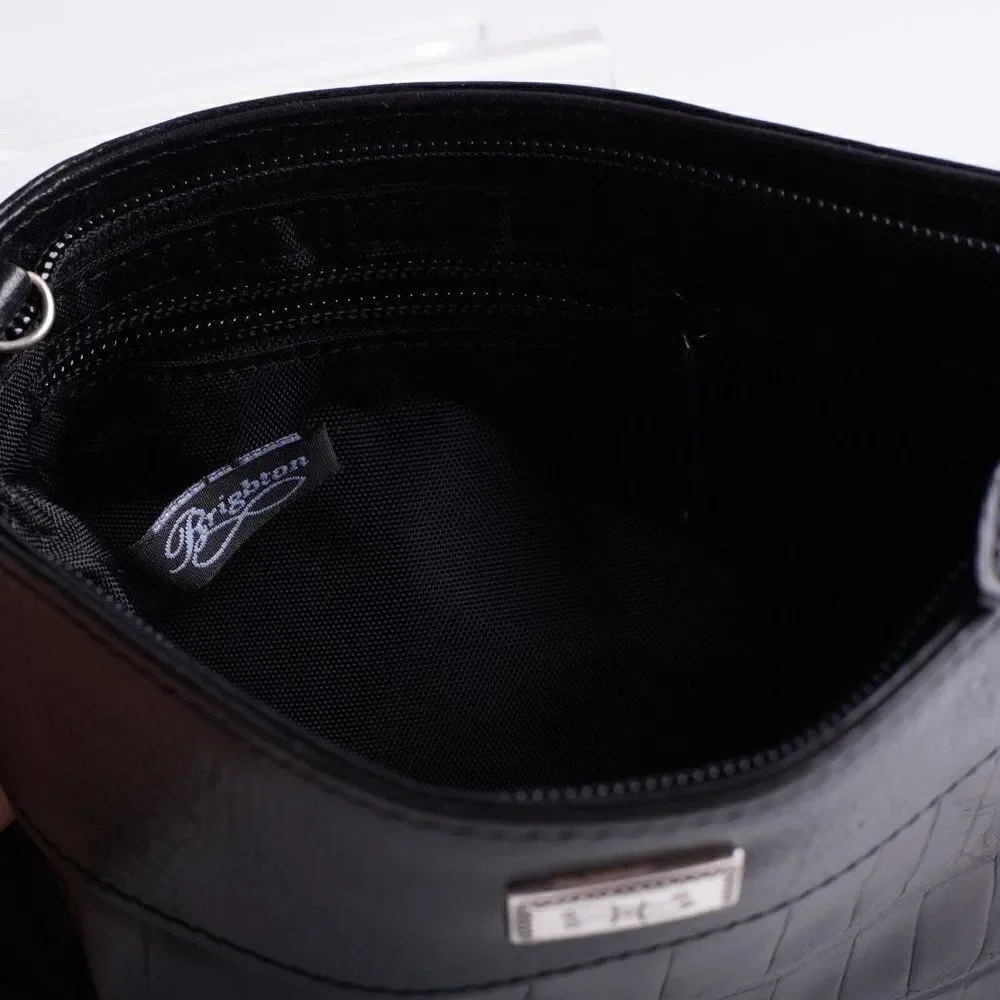 Brighton Womens Croc Textured Leather Handbag Purse Shoulder Bag Zip Top